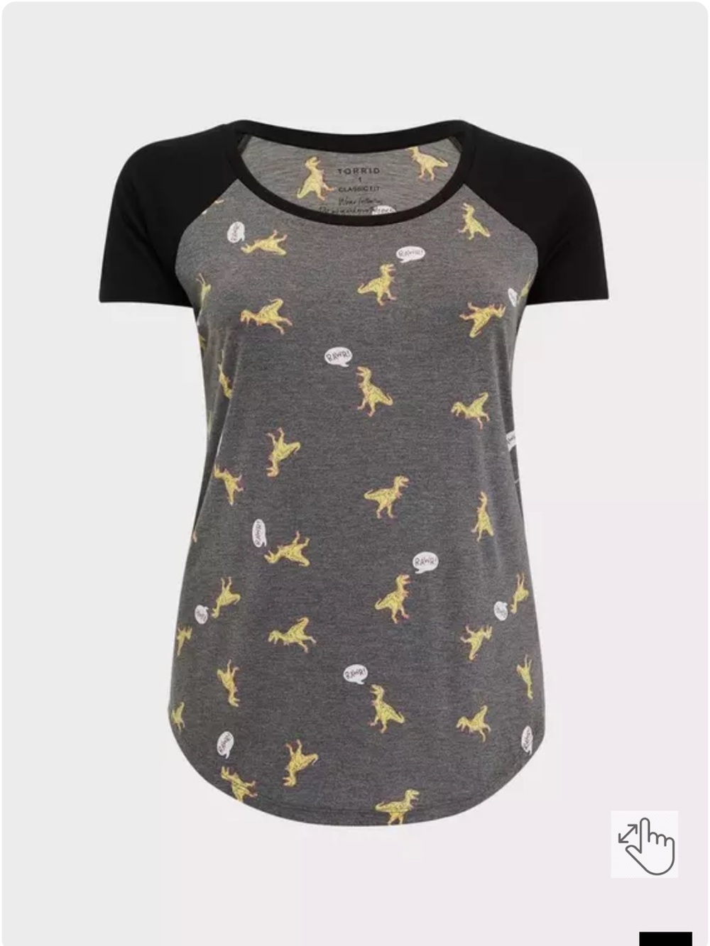 Torrid dinosaur rawr Classic Fit Feather Light Slub Crew Neck Raglan Tee